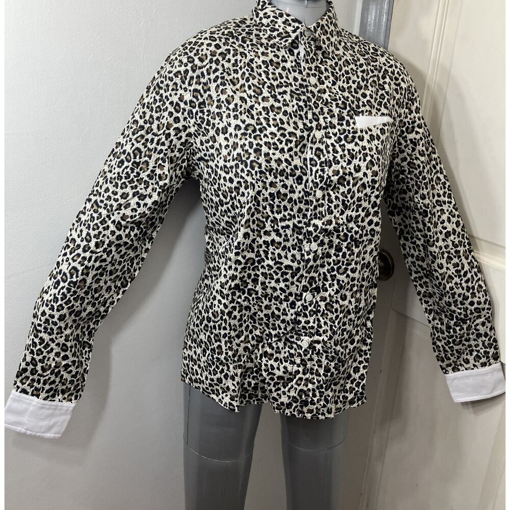 Lars Amadeus Button Up Shirt Women's Small Vintage Leopard Print Long Sleeve